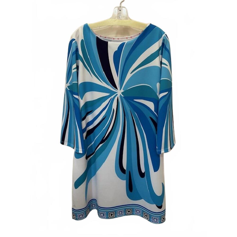 NEW MICHELLE PARISOU women's bold swirl dress in royal/white